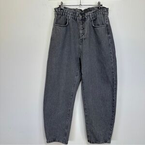 Zara Gray Wash Paperbag High Waist Tapered Mom Balloon Jeans Size 8 Minimalist